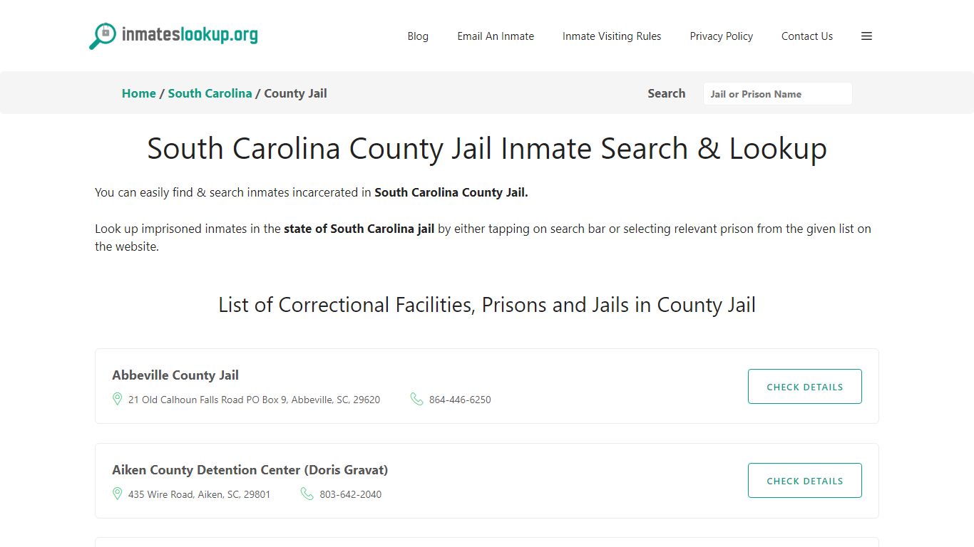 South Carolina County Jail Inmate Search & Lookup